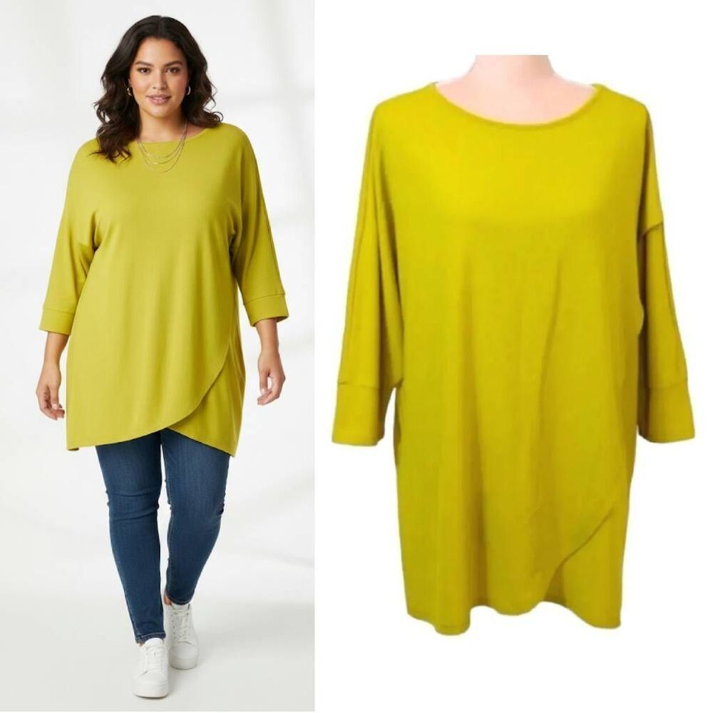 Y2K Grace Elements Mustard Yellow Dolman Sleeve Tunic Knit Top Plus 1X‎ Chic